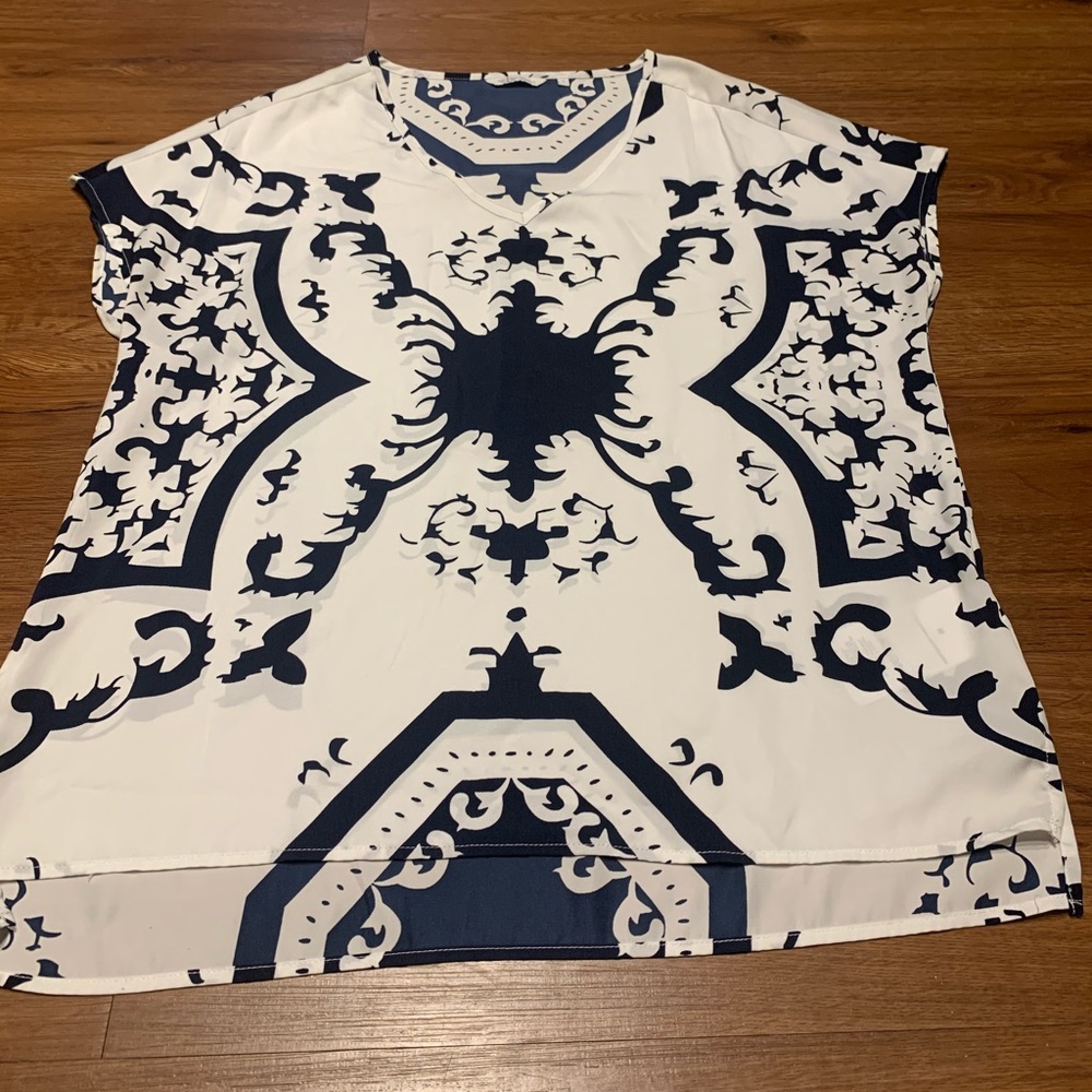 Flowy Blue and White Blouse